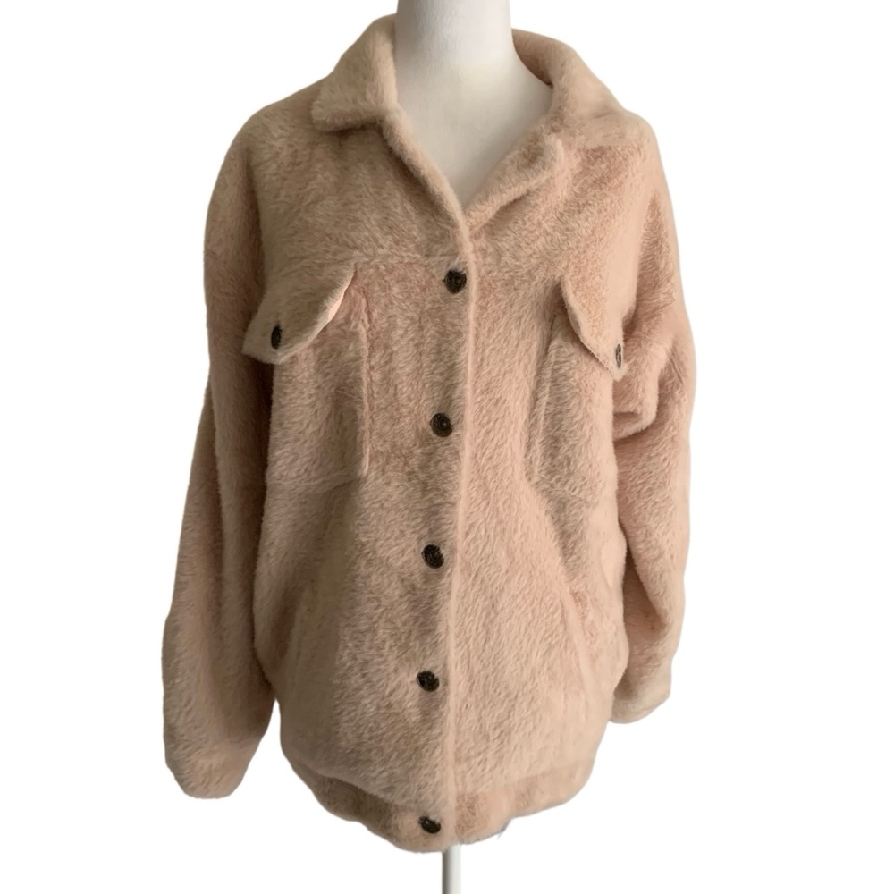 Mable Faux Fur Pale Pink Button Front Women’s Small/Medium Comfy Cozy Jacket
